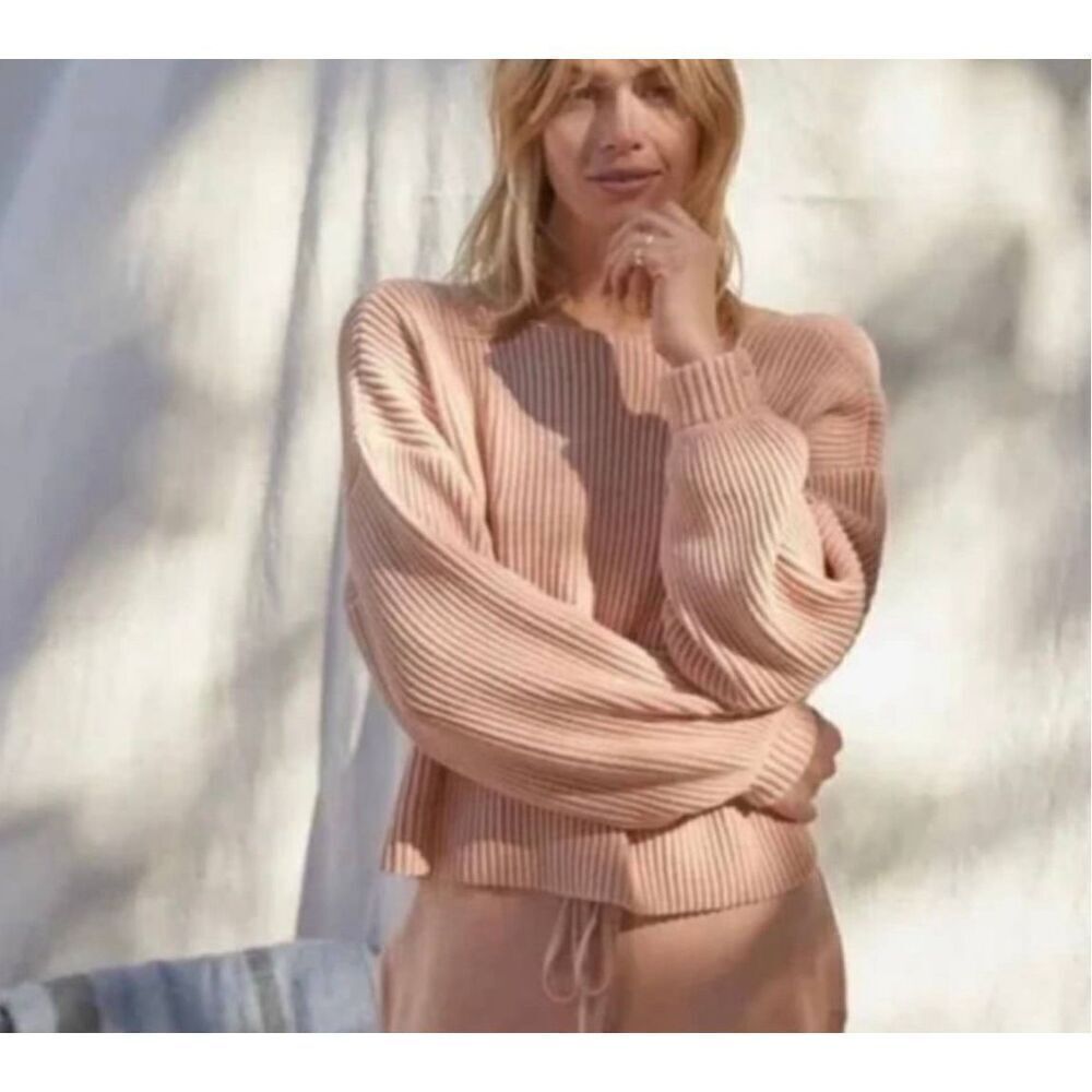 Lunya Brown Knit Reversible V Neck Balloon Sleeve Pullover Sweater Size Small